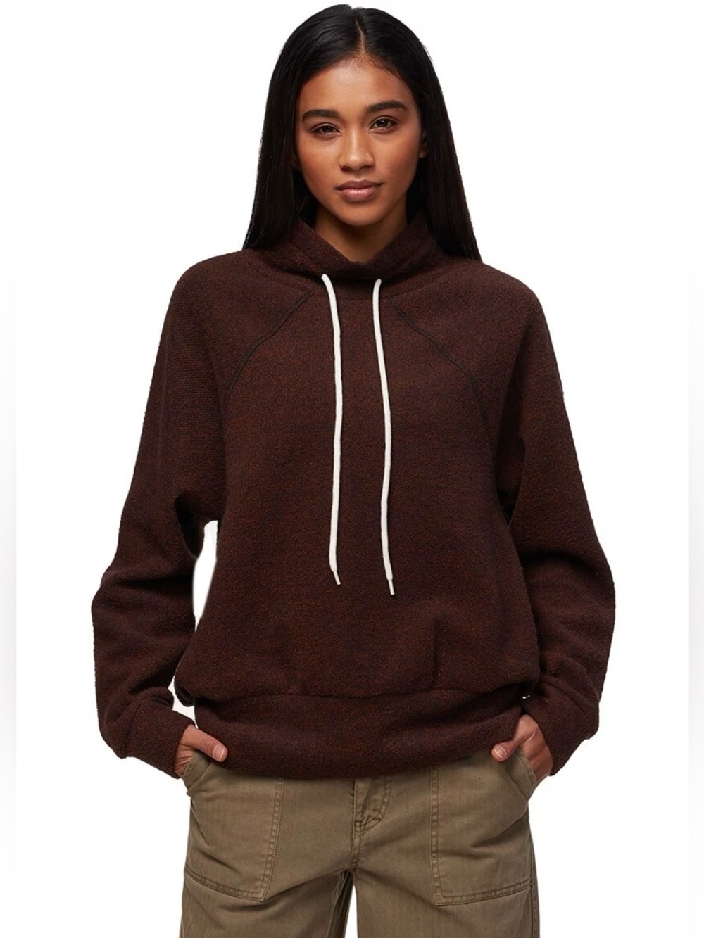 Varley Maceo Textured Mock Neck Sweatshirt Warm Granite Brown Medium